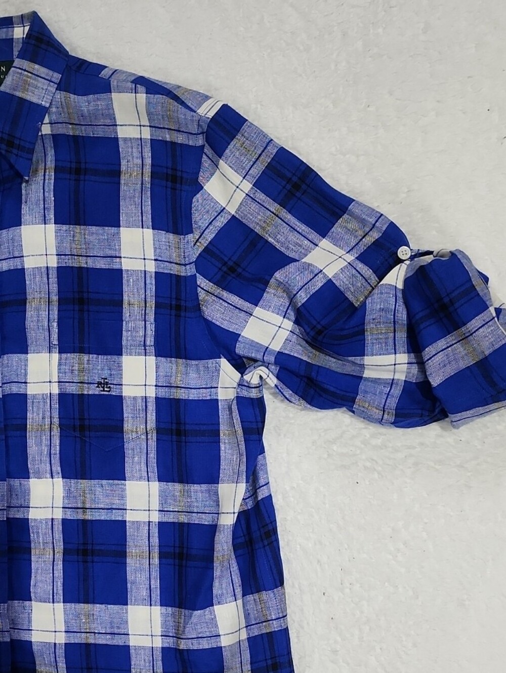 Lauren Ralph Lauren Long Sleeve 100% Linen Plaid Button Down Shirt - Picture 3 of 7